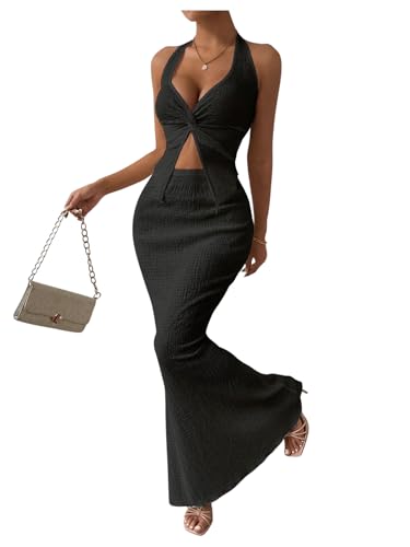 Image of SOLY HUX Women's Two Piece Outfits Twist Front Halter Cami Tops and Skirt Summer Set