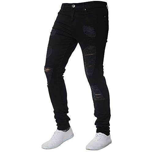 OEAK Jeans Déchiré Homme Pantalon en Denim Serré Trou Biker Jeans Skinny Cargo Slim Fit Stretch Élastique Pants Casual Vintage pour Printemps Automne Été