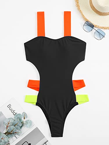 Shein Women's Sexy Color Block Cut Out Tummy Control Swimsuit One Piece Swimsuit Black Medium #TOP2