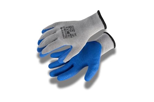 Högert Technik DILL latexbeschichtete Schutzhandschuhe, grau/blau, Größe 10, reiß- und stichfest, ideal für präzise Arbeiten in der Arbeitsumgebung