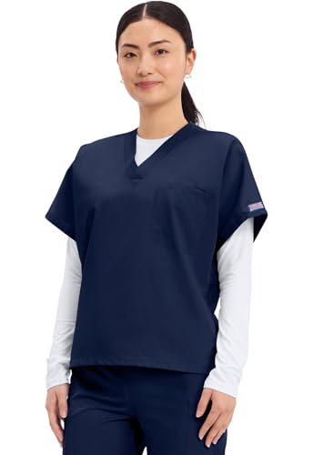 Image of Cherokee Scrubs for Women and Men Unisex V-Neck Tunic Nursing Scrub Top with Chest Pocket, Tuckable Durable Fabric - 4777 | 1 Chest Pocket For Essentials, Traditional Fit, Durable Construction, Comfortable Knit Details, Easy Care, Tuckable Style