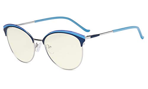 Eyekepper Ladies Cat-Eye Design Blue Light Filter Glasses - Oversize Semi-rim Digital Eyeglasses Anti Computer Glare Screen UV Rays Women - Blue