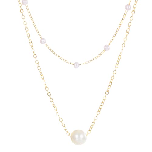 Vintage Layered Heart Pearl Necklace for Women, Multi Strand Dainty Pendant Choker Collarbone Chain, Hypoallergenic Brass Jewelry for Her, Wife, Mom on Valentine’s Day, Birthday, Anniversary