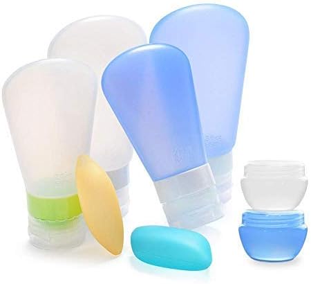 Portable 3-layer Leakproof Silicon Soft Travel Bottle Sets(8PCS) With Cosmetic Containers(10mL) and Toothbrush Cover for Shampoo,Toiletries,Lotion,Conditioner-Carry-on TSA Airline approved
