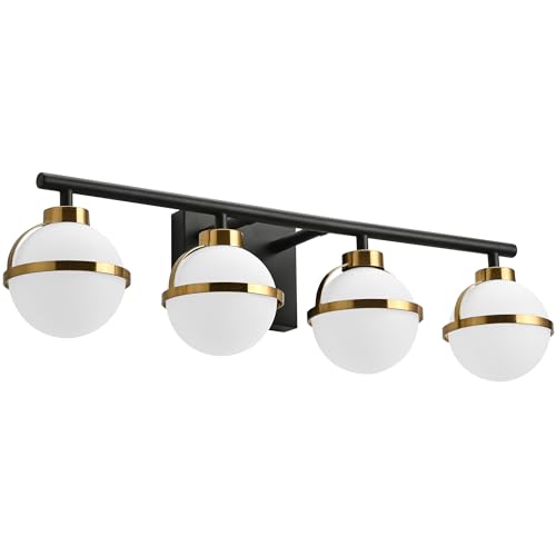 Image of SOLFART 4 Light Bathroom Vanity Light Vintage Bathroom Light Fixtures Over Mirror Brass Black Wall Sconce Bath Lighting