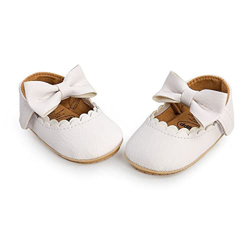 Sofmuo Baby Girls Mary Jane Flats With Bowknot Ballet Slippers Toddler First Walkers Infant Princess Wedding Party Christmas Dress Shoes(A03/White,0-6 Months) #TOP5