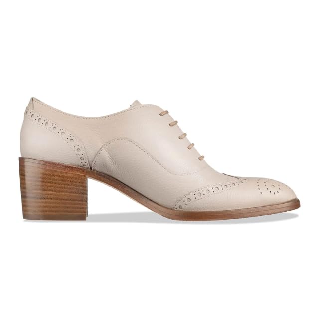 FOWT Womens Perforated Lace-Up Oxfords Almond Toe Mid Chunky Heel Brogues Casual Unisex Derby Saddle Shoes for Office