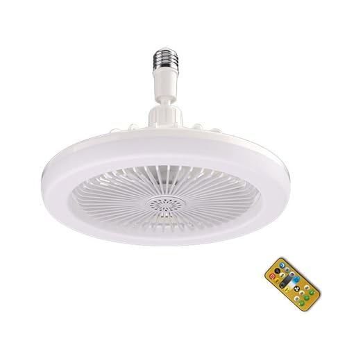 Juqrelith Lámpara Ventilador Aromaterapia Moderno E27, 3 Niveles de Viento, Temporizador y Control Remoto, Luz Regulable 3000K - 6500K Blanco - Diseño Minimalista, Aire Fresco y Ambiente (Blanca)