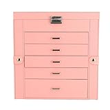 Photo Gallery pyhodi porzioie a specchio con 6 strati e 5 cassetti, porgioielli rosa con serratura, organizzatore in pelle pu con grande capacità per orologi, collane, oreccici, molto spazio di Photo Gallery pyhodi porzioie a specchio con 6 strati e 5 cassetti, porgioielli rosa con serratura, organizzatore in pelle pu con grande capacità per orologi, collane, oreccici, molto spazio di
