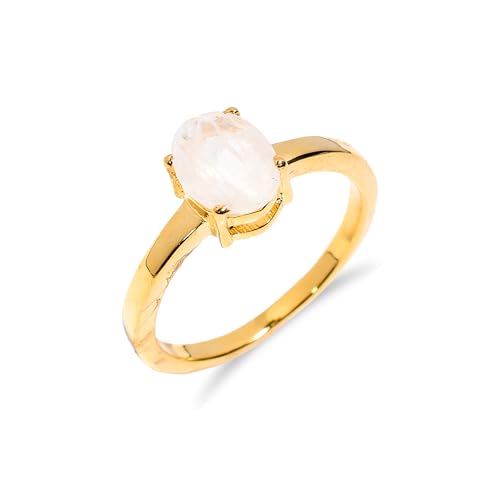 Bague en argent pour femme avec pierre naturelle blanche de 6 x 8 mm et style vintage
