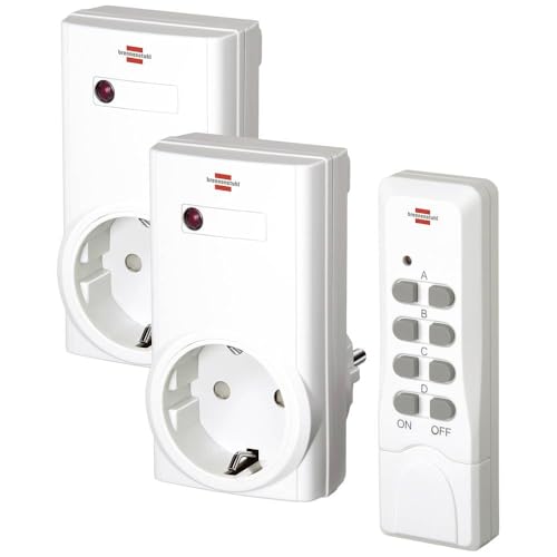 Brennenstuhl Funkschalt-Set RCS 1000 N Comfort, 2er Funksteckdosen Set (Funksteckdose Raspberry pi mit Handsender und erhöhtem Berührungsschutz) weiß