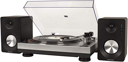 Image of Crosley K100A-SI Record Player with S100 Speakers, Silver