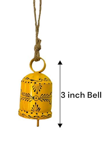 Image of 2 PC Bell Wall Hanging Decor | Garden Tree Hanging Bells Decoration | Handpainted Hanging Ornaments for Home Living Room Wind Chime (Pink & Yellow)