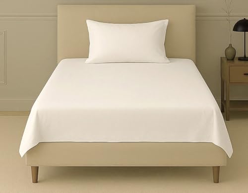 Image of Trance Home Linen 300 TC Bamboo Flat Single Size Bedsheet | Soft, Breathable & Eco-Friendly Bedsheet with 1 Pillow Cover - (54 x 90 inch, Off White)