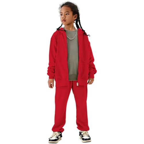 CM C&M WODRO AFUKUIA Girls Solid Jogger Set Active Zipper Long Sleeve Hoodie Sweatshirt and Sweatpants Kid Tracksuit Outfit