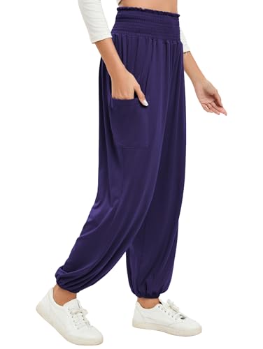 Pantalon de yoga anti-compression taille haute sarouel fluide avec poches