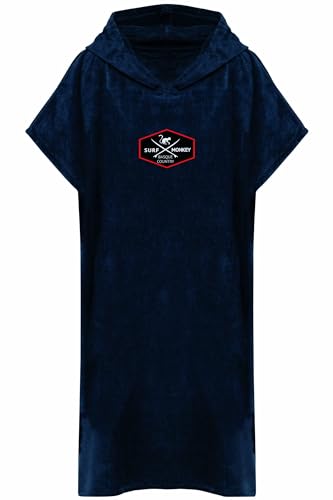 Surf Monkey Poncho Toalla Surf con Capucha y Bolsillo Interior - Algodón Orgánico (Azul, L/XL)