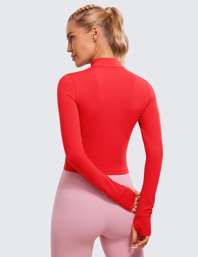 Image of CRZ YOGA Butterluxe Cropped Athletic Jackets | Extremely Soft, Slim Fit, Full Zip, Mockneck, Thumb Holes, for Women