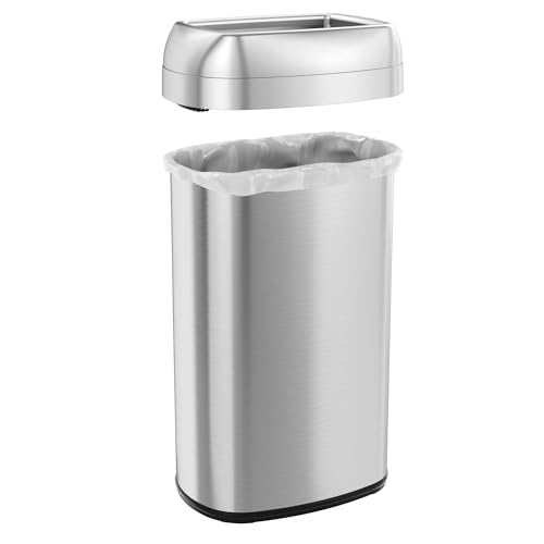 Image of iTouchless 61 Liter / 16 Gallon Open Top Kitchen Trash Can & Recycle Bin with Double Odor Filters, Stainless Steel Commercial Grade Garbage Bin for Garage Home, Office, Restaurant, Restroom Store Dorm
