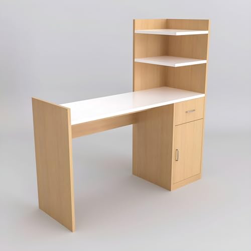 Image of Engineered Wood Office & Study Table for Study Room /Office /Work from Home || Engineered Wood Study Table || Freestanding || (Brown & White) |