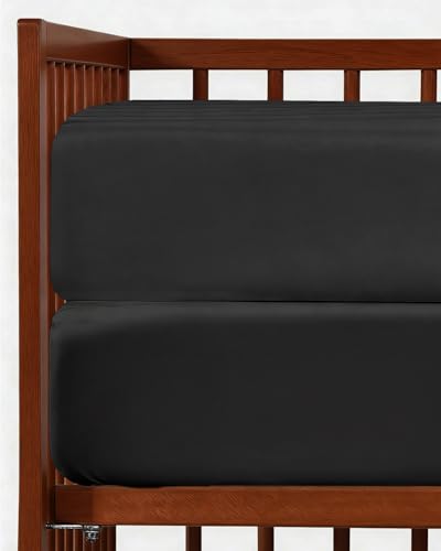 Image of 2-Pack Mini Crib Sheets Fitted - Pack N Play Sheets for Pack and Play Mattress - Stretchy Soft Microfiber Playard Bedding - Mini Toddler Bed Cover for Boys & Girls - Oeko-Tex - 38 x 24in, Black Duo