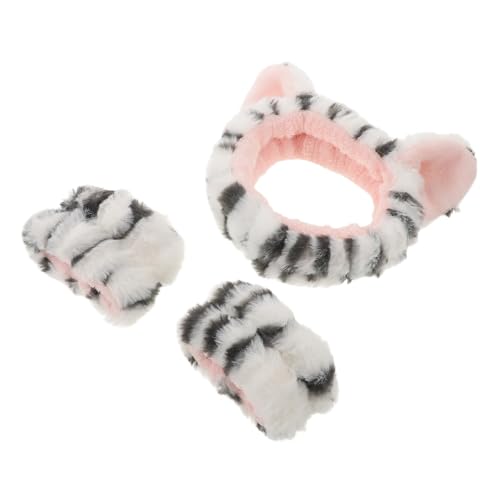 SHERCHPRY Juego de Diademas de Maquillaje Pulseras de Felpa Negra, Elásticas y Ajustables, Ideales para Spa y Aplicación de Maquillaje Diseño de Gato