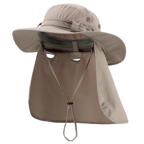 Image of Home Prefer UPF50 Mens Sun Hat with Neck Flap Quick Dry UV Protection Cap Womens Wide Brim Fishing Hat Neck Flap Beach Garden