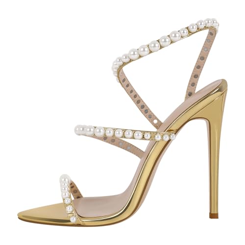 Pearls Stiletto High Heels Pointed Toe Heeled Sandals Strappy Heels Women Sexy Sandals Dressy Shoes