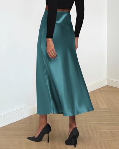 Image of BTFBM 2026 Summer Womens Skirts Silk Elegant High Waist Flowy Long Satin A-Line Midi Skirt Cocktail Wedding Party