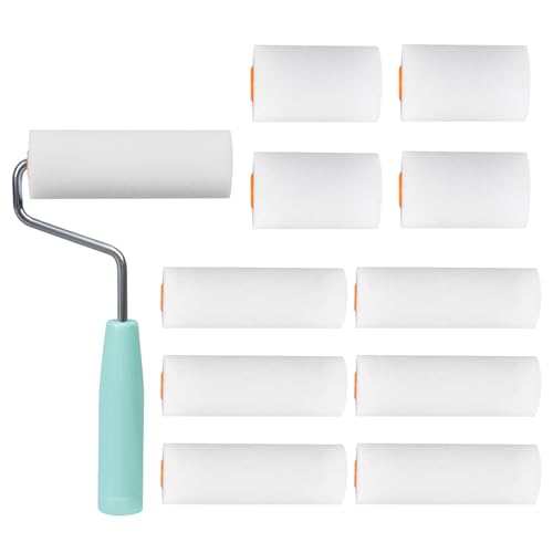 GWEOR Kit de 11 Mini Rouleaux à Peinture - 6 Manchons 10cm + 4 Manchons 5cm en Mousse + 1 Poignée Ergonomique - Petit Rouleau Peinture pour Laque, Finition...