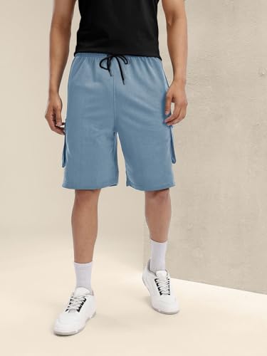 Image of Pinkmint Cargo Shorts for Men Pack of 2 Cotton Lycra Training Gym Shorts for Men Casual Workout Lightweight Summer Shorts with Dual Side Pockets Half Pant for Running, Gym, Walking, Travel