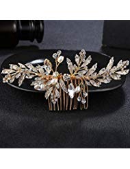 Denifery Wedding Gold Rhinestone Pearls Flower And Leaf Hair Comb Bridal Vintage Headpiece Crystal Women Hair Comb Bridal Hair Comb Wedding Hair Piece Wedding Accessories #TOP11