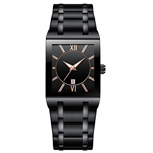 Relojes cuadrados para hombre y mujer, reloj cuadrado de acero inoxidable con fecha, analógico, de cuarzo, reloj de pulsera de moda para mujer, E., talla única