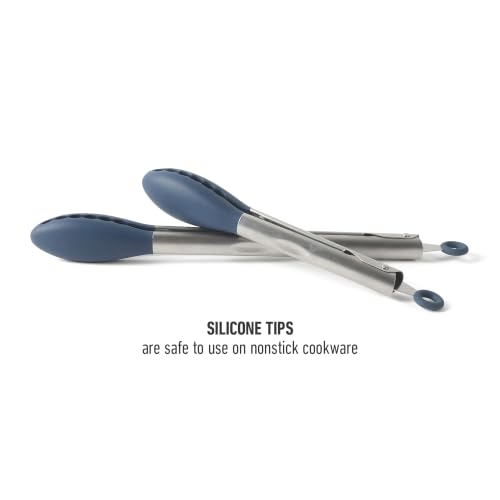 Image of Calphalon Edge Tongs Set, 2-Piece Stainless Steel Kitchen Tongs Set with Silicone Heads, Includes 9-Inch & 12-Inch Heat-Resistant Locking Tongs for Cooking, Grilling & Serving
