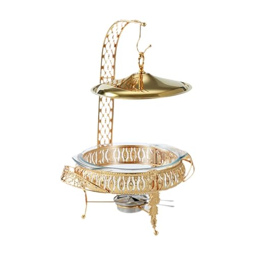 MagiDeal Buffet Chafing Dish Set Buffet Server with Hanging Lid Cover Gold Fashion Portable Catering Warmer Server for Kitchen Banquet, 2 L