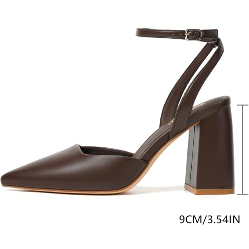 Image of RIBONGZ Block Heels for Women Closed Pointed Toe Heeled Slingback Chunky High Heel Ankle Strap Pumps Patent Leather Comfort Dressy Shoes for Work Party Prom Wedding Bridal Dress