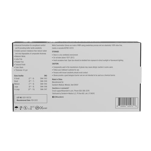Saniderm Nitrile Tattoo Gloves - Box of 100 (Medium) – Durable 4.5 mil, Powder-Free, Latex-Free Disposable Tattoo Gloves