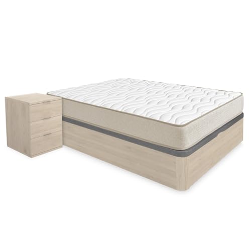 DEKIT - Pack Ahorro Dormitorio Canapé Round con Dos mesitas y con 1 Colchón viscoelástico Nova 150 x 190 cm, Altura 20 cm