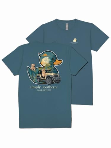 Simply Southern Duck Dogs Relaxed Fit Short Sleeve Women's T-Shirt, Comet Blue