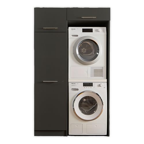 LAUNDREEZY Waschmaschinenschrank für Trockner und Waschmaschine, Mehrzweckschrank und Schrankaufsatz, Anthrazit - Praktischer Waschmaschinen-Überbauschrank - 117,5 x 200 x 67,5 cm (B/H/T)