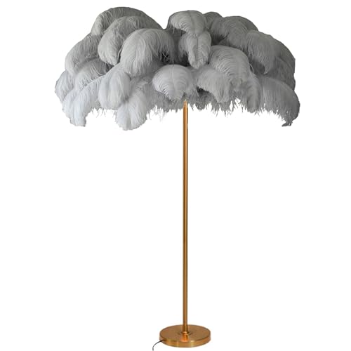 Lampadaire à plumes kaki élégant avec corps doré de 160 cm pour une décoration raffinée