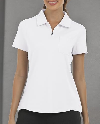 Image of MoFiz Womens Zip up Golf Polo Shirt Short Sleeve Workout Golf Top Moisture Wicking Lightweight Tennis Shirts