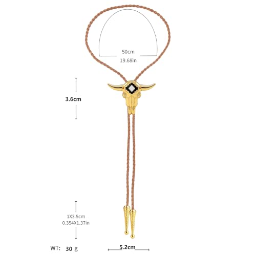 Image of GelConnie Longhorn Bull Bolo Tie for Men Native American Western Cowboy Leather Necktie Bolo Necklace for Women Gold Texas