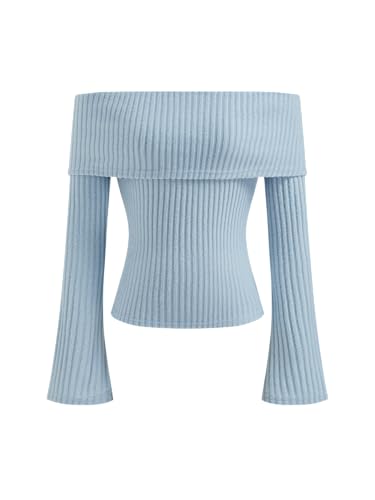 Image of CIDER Off The Shoulder Tops for Women Long Sleeve Going Out Y2K Tops Knit Pullover Fall Outfits Trendy