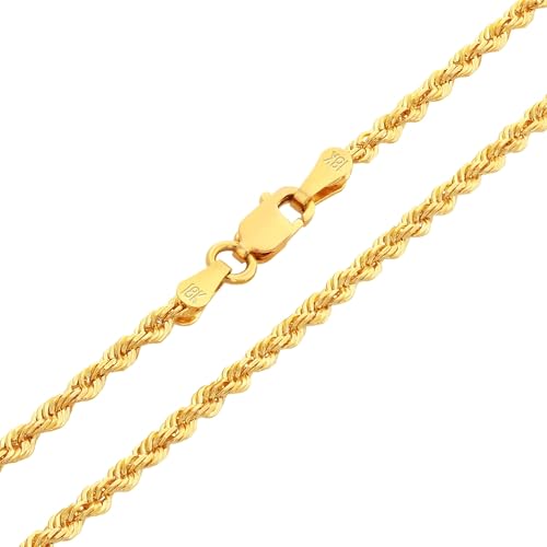 Nuragold 18k Real Yellow Gold 2mm Rope Chain Diamond Cut Necklace (16