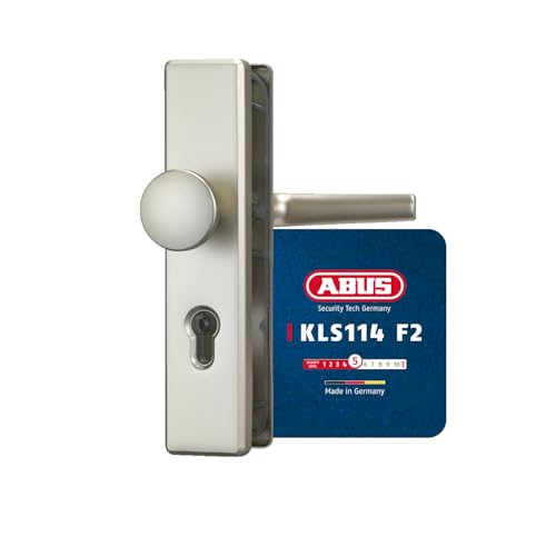 ABUS Türbeschlag KLS114 - für Wohnungstüren mit 72 mm Abstandsmaß - Türgriff innen, Türknauf außen - für nach links und rechts öffnende Türen - VdS anerkannt - F2 (Neusilber)