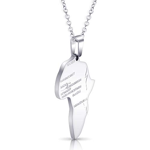 Collier avec carte Afrique en acier au titane pour homme et femme