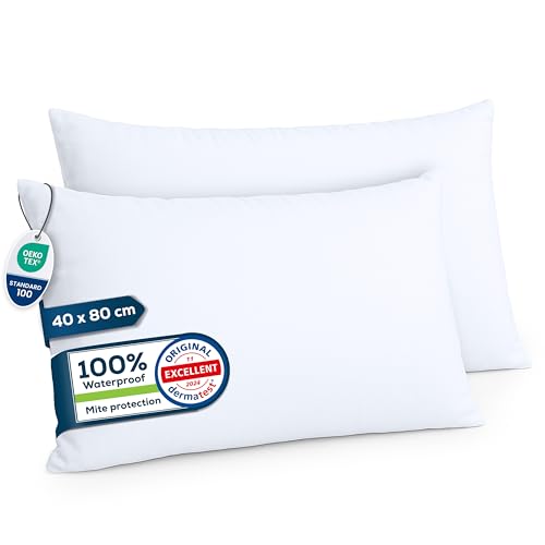 Sensalou Waterproof Pillow Protectors 40x80 cm - 2 Pack in 7 Sizes White Zipped Covers Hypoallergenic Pillow Cases - Anti-Dust Mite Pillowcase