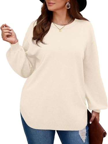 Image of BELAROI Plus Size Sweaters for Women Long Sleeve Shirts Loose Casual Oversized Tunic Sweater Fall Outfits Curved Hem M-5X