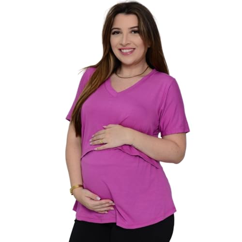 Blusa amamentação camiseta gola em V gestante roupa maternidade blusinha grávida decote em V t-shirt